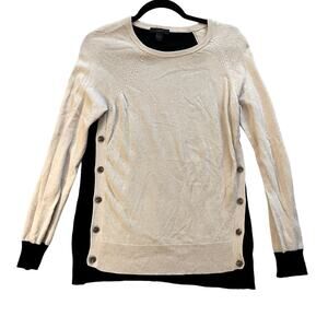 J. Crew Color Block Elbow Patch Cream Black Crew Neck Sweater